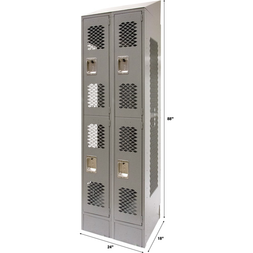 Casiers ventil&eacute;s, 2 niveaux, Bloc de 2, 24" x 18" x 88", Acier, Gris, D&eacute;mont&eacute;, Perfor&eacute; Nassau Supply