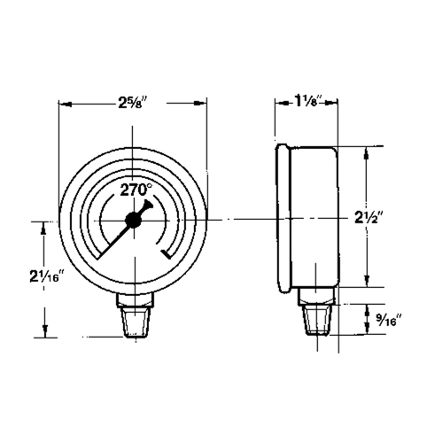 Pressure Gauges, 2-1/2" , 30" Hg-0" Vac., Bottom Mount, Liquid Filled Analogue Nassau Supply