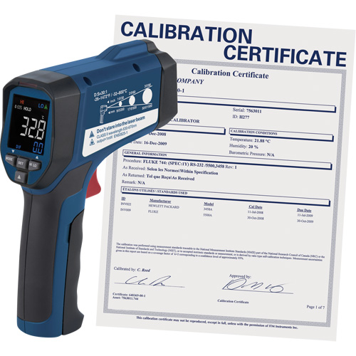 Professional Infrared Thermometer with Calibration Certificate, -26 - 1472° F ( -32 - 800° C ), 30:1, Adjustable Emmissivity Nassau Supply