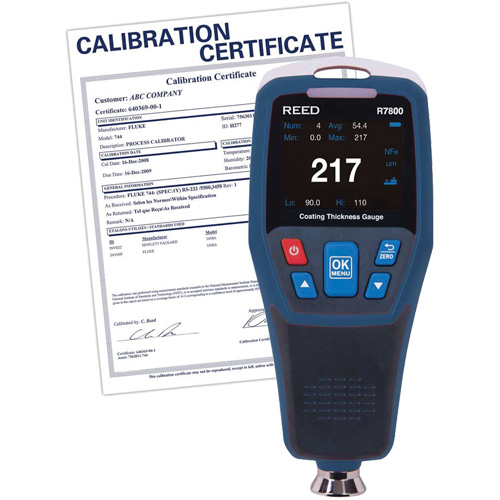 Jauge d'&eacute;paisseur de rev&ecirc;tement avec certification de calibration Nassau Supply
