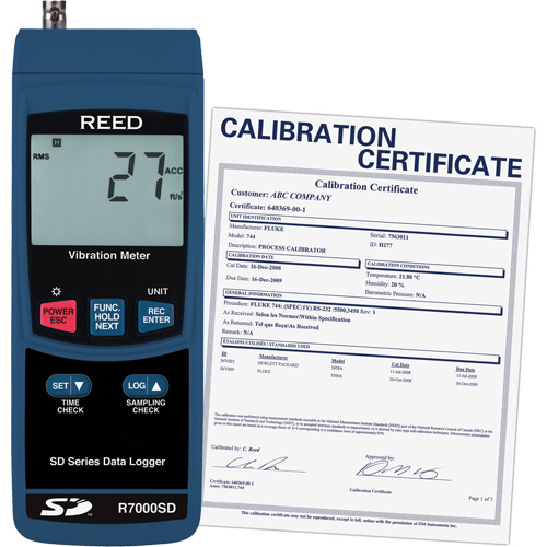 Data Logging Vibration Meter with Calibration Certificate, 10% - 85% RH, 32°- 122° F ( 0° - 50° C ) Nassau Supply