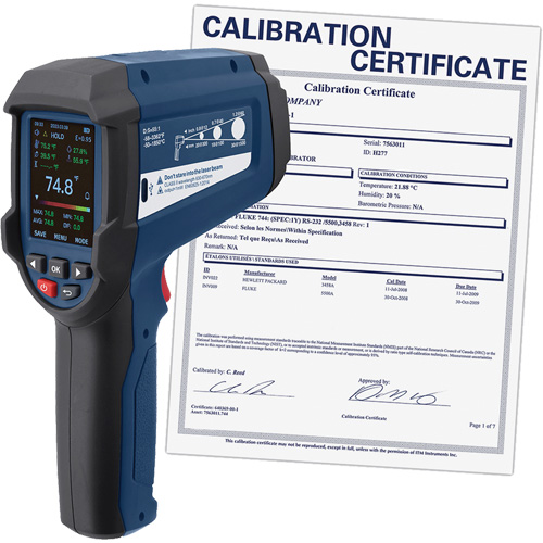 Professional Infrared Thermometer with Integrated Type K Thermocouple & Calibration Certificate, -58 - 3362°F (-50 - 1850°C), 55:1, Adjustable Emmissivity Nassau Supply