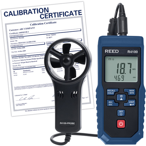 R4100 Vane Thermo-Anemometer with Air Volume with Calibration Certificate, Data Logging, 0.4 - 30 m/sec Air Velocity Range Nassau Supply