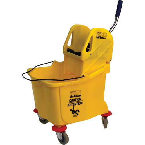 Seau et essoreuse pour vadrouille, Pression vers le bas, 9,5 gal. US (38 pintes), Jaune Nassau Supply