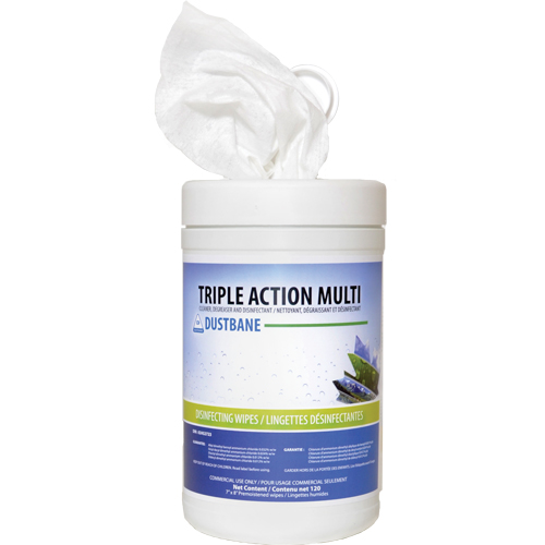 Lingettes d&eacute;sinfectantes Triple Action Multi, 7" x 8", 120 lingettes Nassau Supply