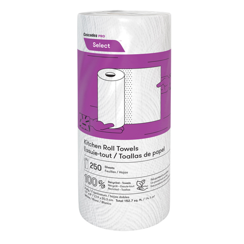 Pro Select Kitchen Towel Roll, 2 Ply, 250 Sheets/Roll, 8" W, 11" L Nassau Supply