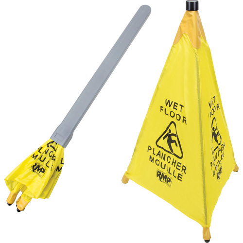 "Wet Floor" Pop-Up Safety Cone, Bilingual with Pictogram Nassau Supply