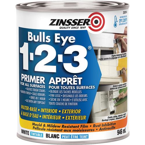 Appr&ecirc;t &agrave; base d'eau Bulls Eye 1-2-3, 946 ml, Canette, Blanc Nassau Supply