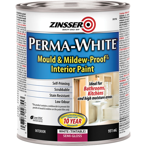 Perma-White&reg; Mold & Mildew-Proof Interior Paint, 931 ml, Can, White Nassau Supply