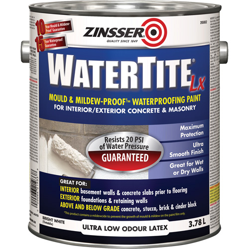 Watertite&reg; LX Mold & Mildew-Proof Waterproofing Paint, 3.78 L, Gallon, White Nassau Supply