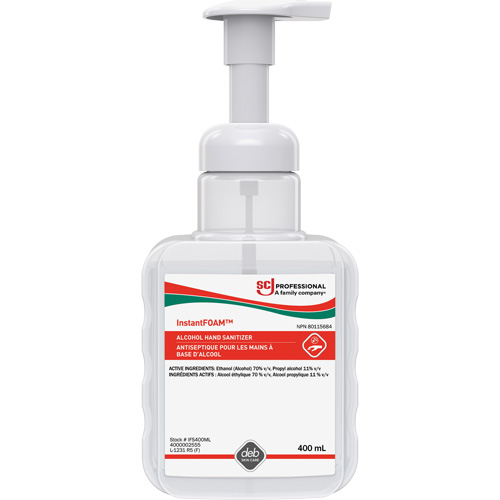 D&eacute;sinfectant pour les mains Instantfoam, 400 ml, Bouteille &agrave; pompe, 70 % alcool Nassau Supply