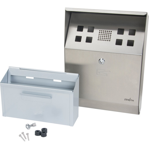 Smoking Receptacle, Wall-Mount, Stainless Steel, 1.6 Litres Capacity, 13-4/5" Height Nassau Supply