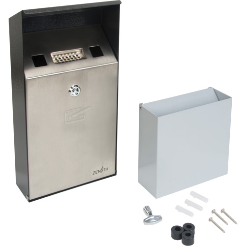 Smoking Receptacle, Wall-Mount, Stainless Steel, 1 Litre Capacity, 11-4/5" Height Nassau Supply