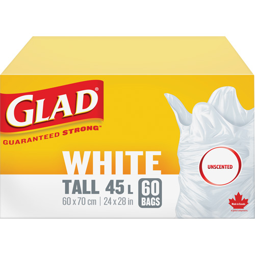 Sacs &agrave; ordures hauts 45 L sans parfum, R&eacute;gulier, 24" la x 28" lo, Blanc Nassau Supply