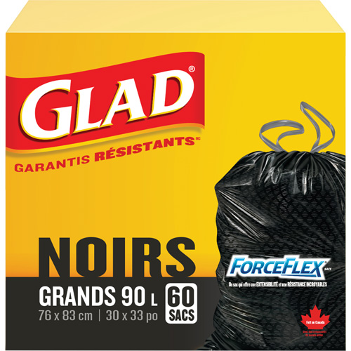 Sacs &agrave; ordures 90 L, R&eacute;gulier, 30" la x 33" lo, Noir Nassau Supply