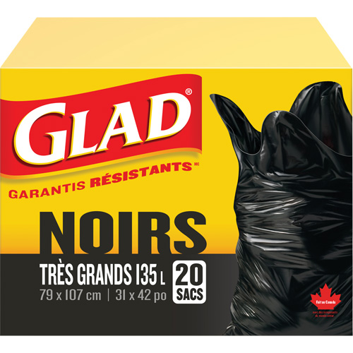 Sacs &agrave; ordures 135 L, R&eacute;gulier, 31" la x 42" lo, Noir Nassau Supply