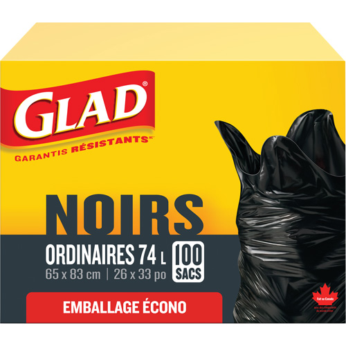 Sacs &agrave; ordures 74 L, R&eacute;gulier, 26" la x 33" lo, Noir Nassau Supply