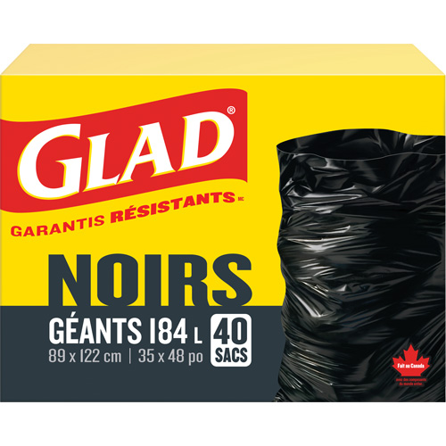 184L Garbage Bags, Regular, 35" W x 48" L, Black Nassau Supply