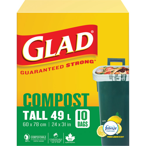 Tall Compostable Bags, Regular, 31" L x 24" W, Brown, 49 L (13 Gal.) Capacity Nassau Supply