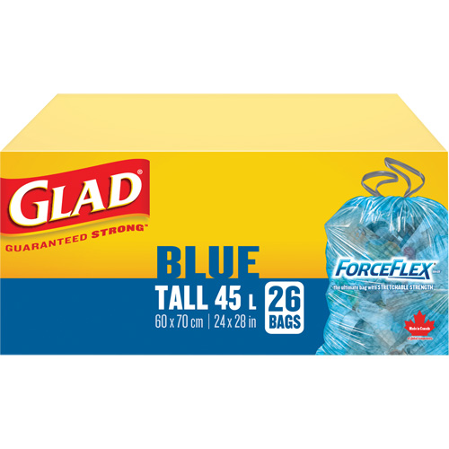 Sacs de recyclage 45 L, R&eacute;gulier, 24" la x 28" lo, Bleu Nassau Supply