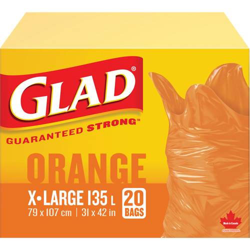 135L Garbage Bags, Regular, 31" W x 42" L, Orange Nassau Supply