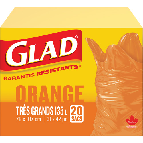 135L Garbage Bags, Regular, 31" W x 42" L, Orange Nassau Supply