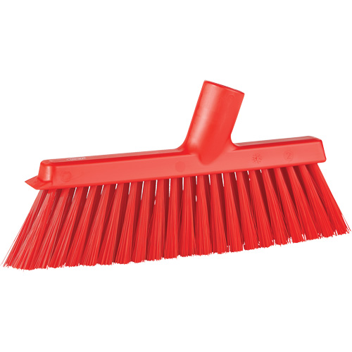Dustpan Broom with Angled Thread, Medium Bristles, 10", Polyester, Red Nassau Supply