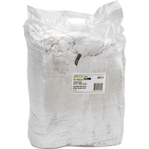 Recycled Material Wiping Rags, Cotton, White, 25 lbs. Nassau Supply