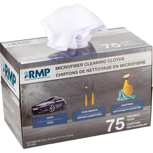 Washable Cleaning Cloths, Microfibre, White Nassau Supply