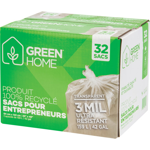 Green Home Garbage Bags, Strong, 33" W x 48" L, 3 mils, Clear, 159 L (42 Gal.) Capacity Nassau Supply