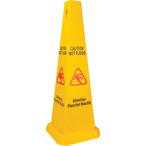 C&ocirc;ne d'avertissement de plancher mouill&eacute;, Bilingue avec pictogramme Nassau Supply