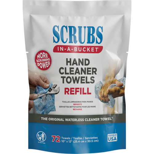 Recharge d'essuie-mains nettoyants, 72 lingettes, 10" x 12" Nassau Supply