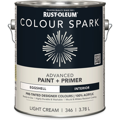 Peinture int&eacute;rieure pr&eacute;teint&eacute;e + appr&ecirc;t mural Colour Spark, Coton blanc, Semi-brillant, 3,78 L, Gallon Nassau Supply