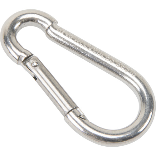 Mousqueton en acier inoxydable, 220 lb (0,11 tonne) Charge d'utilisation max., 3/16" Taille, 5/16" Oeil Nassau Supply