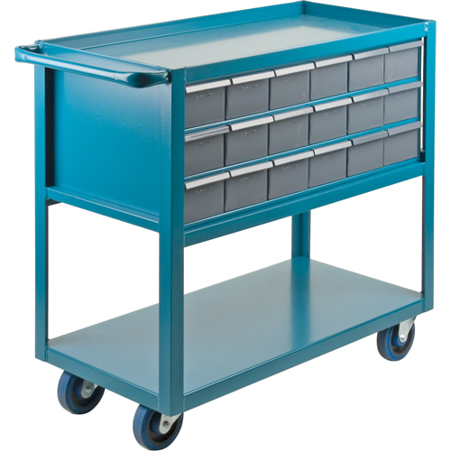 Drawer Shelf Cart, 1200 lbs. Capacity, Steel, 18" x W, 35" x H, 36" D, Rubber Wheels, All-Welded, 18 Drawers Nassau Supply