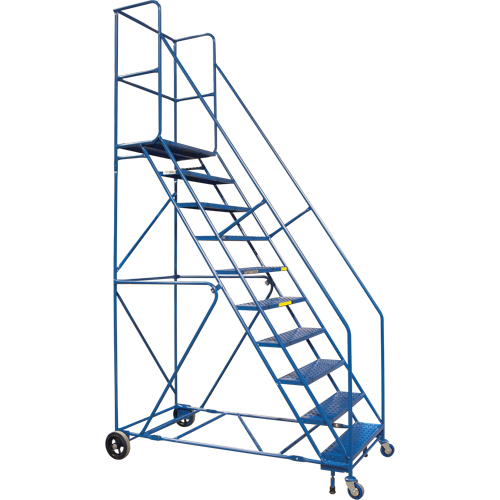 CSA-Certified Rolling Step Ladder with Locking Step, 10 Steps, 30" Step Width, 89" Platform Height, Steel Nassau Supply