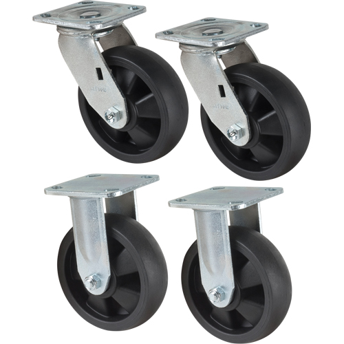 Jeu de roulettes, Fixe/Pivotant, 6" (152,4 mm), Nylon, 2400 lb (1089 kg) Nassau Supply