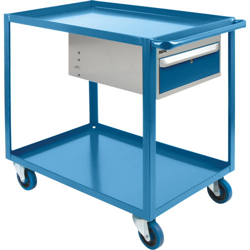 Heavy Duty Shelf Cart with Drawer, 1200 lbs. Capacity, Steel, 24" x W, 36" x H, 48" D, Rubber Wheels, All-Welded, 1 Drawers Nassau Supply