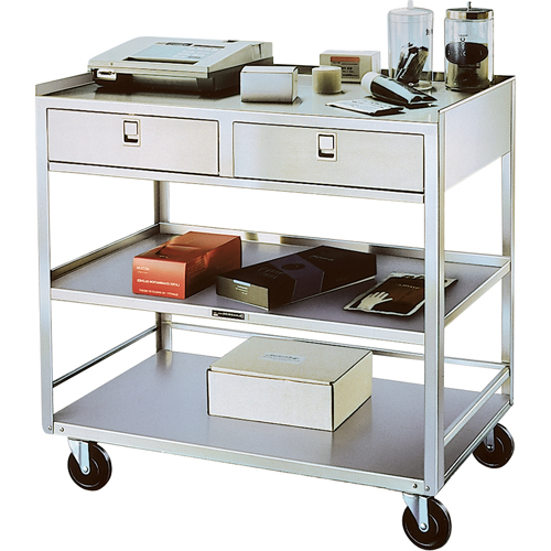 Stainless Steel Equipment Stands, 300 lbs. Capacity, Stainless Steel, 20"/20-1/8" x W, 35" x H, 37"/36-3/8" D, Knocked Down, 2 Drawers Nassau Supply