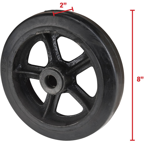 Mold-On Rubber Wheel, 8" (203 mm) Dia. x 2" (51 mm) W, 400 lbs. (181 kg.) Capacity Nassau Supply