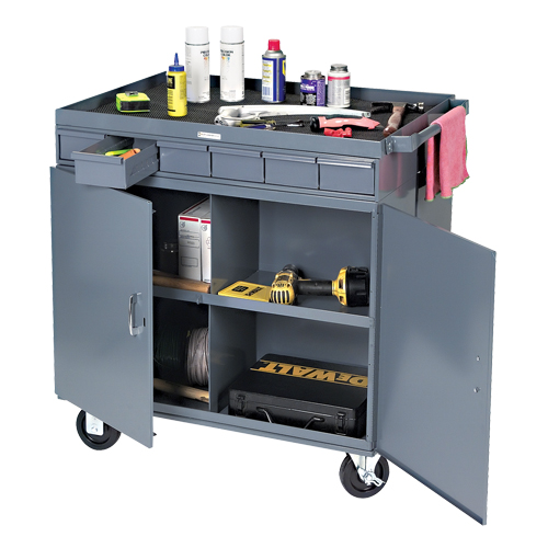 Heavy-Duty Two-Sided Mobile Work Station, 1200 lbs. Capacity, Steel, 34" x W, 34" x H, 24" D, All-Welded, 6 Drawers Nassau Supply