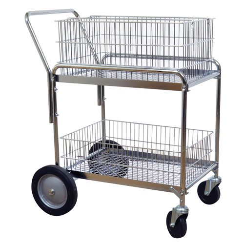 Wire Mesh Office Mail Cart, 200 lbs. Capacity, Chrome, 23-3/4" D x 33-1/2" L x 38-1/4" H, Chrome Plated Nassau Supply