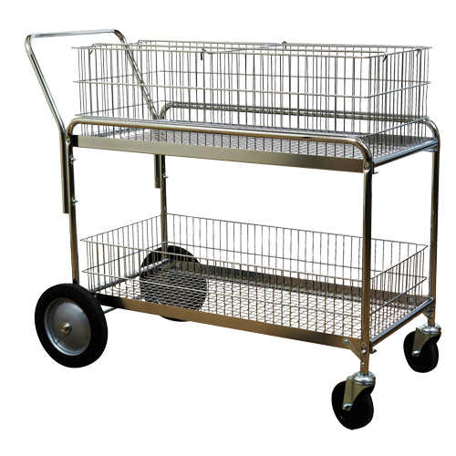 Wire Mesh Office Mail Cart, 250 lbs. Capacity, Chrome, 23-3/4" D x 43" L x 38-1/2" H, Chrome Plated Nassau Supply