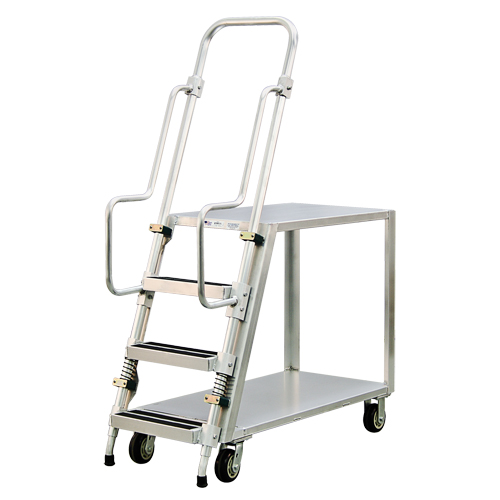 Aluminum Stock Picking Ladder Cart, Aluminum, 22" W x 51-1/2" D, 2 Shelves, 800 lbs. Capacity Nassau Supply