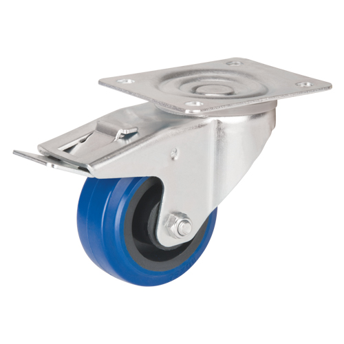 Blue Caster, Swivel with Brake, 3" (76 mm), Rubber, 285 lbs. (129 kg.) Nassau Supply
