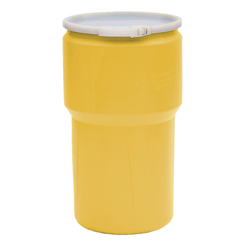 Baril emboîtable en poly&eacute;thyl&egrave;ne, 14 gal. US (11,7 gal. imp.), Dessus ouvert, Jaune Nassau Supply