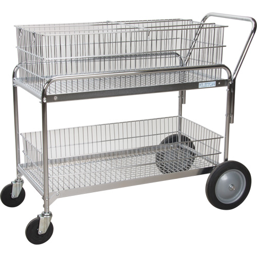 Wire Mesh Office Mail Cart, 250 lbs. Capacity, Chrome, 23" D x 42" L x 38" H, Chrome Plated Nassau Supply