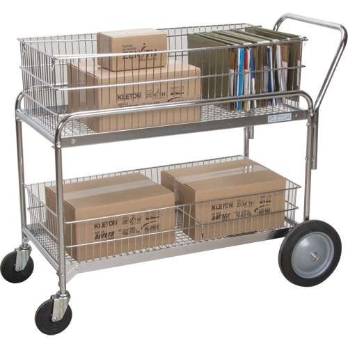 Wire Mesh Office Mail Cart, 250 lbs. Capacity, Chrome, 23" D x 42" L x 38" H, Chrome Plated Nassau Supply