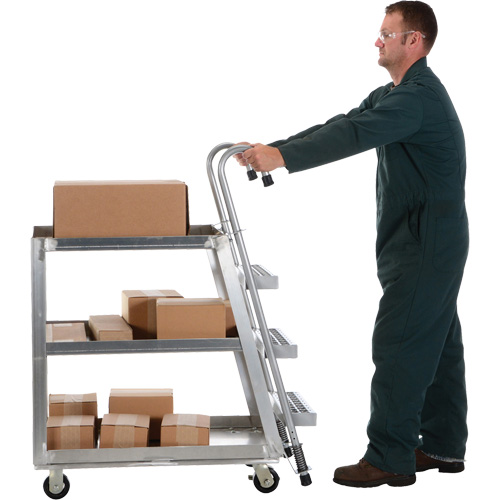 Chariot de pr&eacute;l&egrave;vement de stock, Aluminium, 21-7/8" la x 40" p, 3 tablettes, Capacit&eacute; 660 lb Nassau Supply