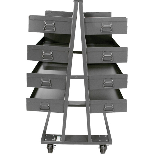 Double-Sided Heavy Duty A-Frame Cart with 8 Large Lipped Trays, 38" x 30" x 63", 2500 lbs. Capacity Nassau Supply